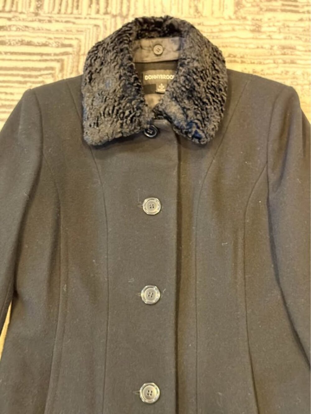 Donnybrook women's size 4 Black Wool Maxi Coat Faux Fur Cuffs Vintage - Picture 6 of 10